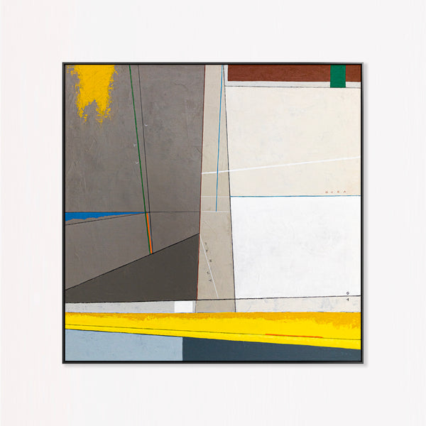 Abstract Wall Art — Large Minimalist Grey Yellow Original Oil Painting, Textured Canvas — "Linea et Spatium" (28"x28" | 71x71cm)
