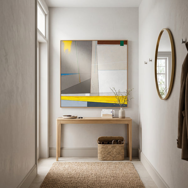 Abstract Wall Art — Large Minimalist Grey Yellow Original Oil Painting, Textured Canvas — "Linea et Spatium"