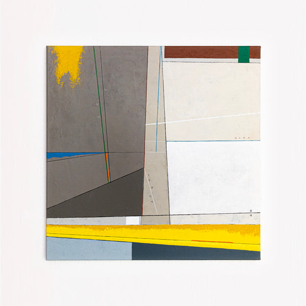Abstract Wall Art — Large Minimalist Grey Yellow Original Oil Painting, Textured Canvas — "Linea et Spatium" (28"x28" | 71x71cm)