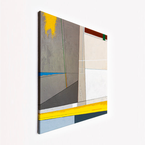Abstract Wall Art — Large Minimalist Grey Yellow Original Oil Painting, Textured Canvas — "Linea et Spatium"
