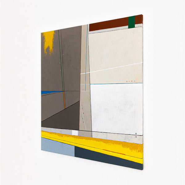 Abstract Wall Art — Large Minimalist Grey Yellow Original Oil Painting, Textured Canvas — "Linea et Spatium"