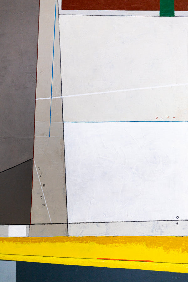 Abstract Wall Art — Large Minimalist Grey Yellow Original Oil Painting, Textured Canvas — "Linea et Spatium" (28"x28" | 71x71cm)