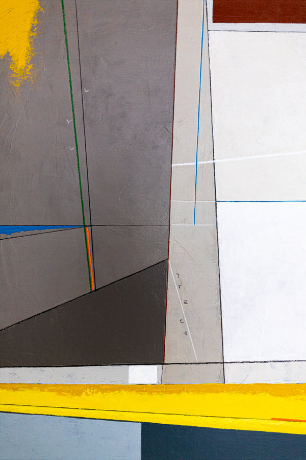 Abstract Wall Art — Large Minimalist Grey Yellow Original Oil Painting, Textured Canvas — "Linea et Spatium"