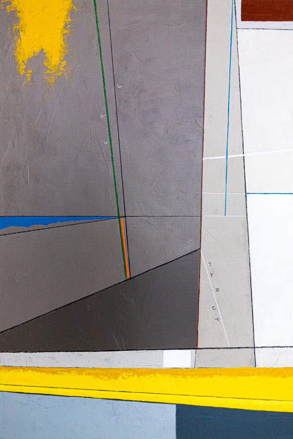 Abstract Wall Art — Large Minimalist Grey Yellow Original Oil Painting, Textured Canvas — "Linea et Spatium" (28"x28" | 71x71cm)
