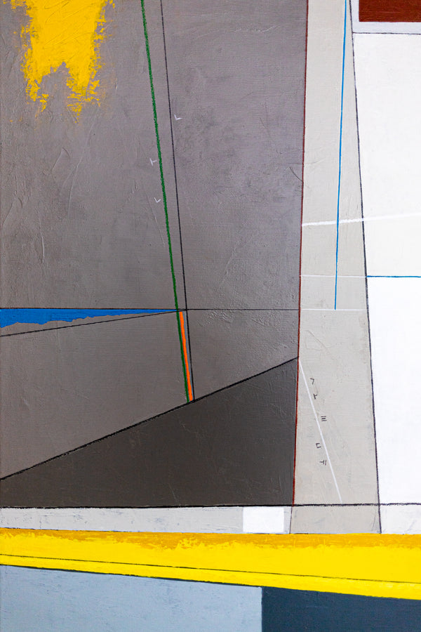 Abstract Wall Art — Large Minimalist Grey Yellow Original Oil Painting, Textured Canvas — "Linea et Spatium" (28"x28" | 71x71cm)