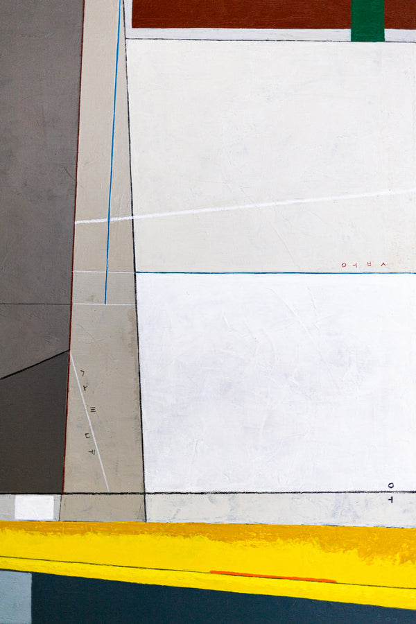 Abstract Wall Art — Large Minimalist Grey Yellow Original Oil Painting, Textured Canvas — "Linea et Spatium" (28"x28" | 71x71cm)