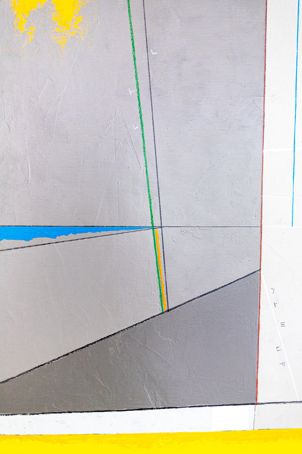 Abstract Wall Art — Large Minimalist Grey Yellow Original Oil Painting, Textured Canvas — "Linea et Spatium" (28"x28" | 71x71cm)