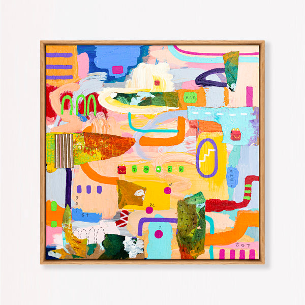 Abstract Painting – Original Wall Art – Acrylic Oil Painting & Mixed Media on Canvas – Modern Playful Bright – "Ludus II" – 16"x16" (40x40cm)