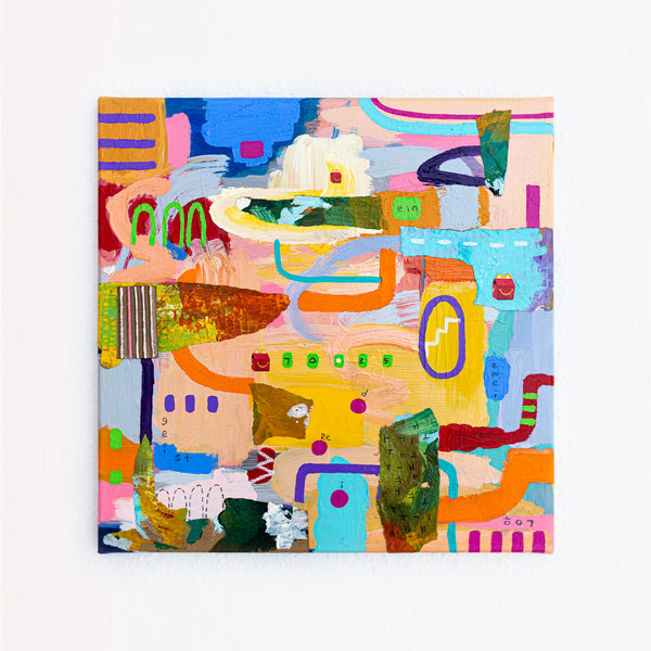 Abstract Painting – Original Wall Art – Acrylic Oil Painting & Mixed Media on Canvas – Modern Playful Bright – "Ludus II" – 16"x16" (40x40cm)