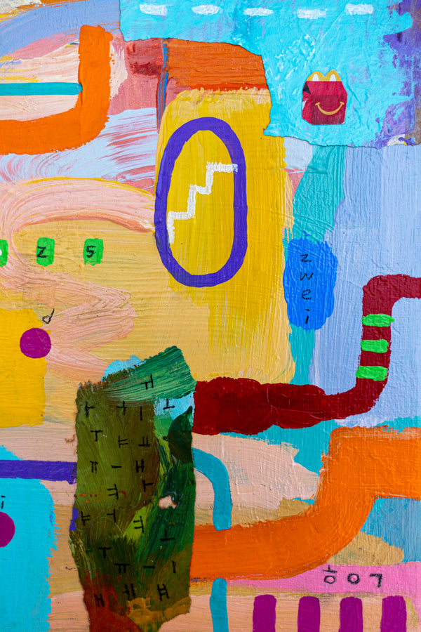 Abstract Painting – Original Wall Art – Acrylic Oil Painting & Mixed Media on Canvas – Modern Playful Bright – "Ludus II" – 16"x16" (40x40cm)