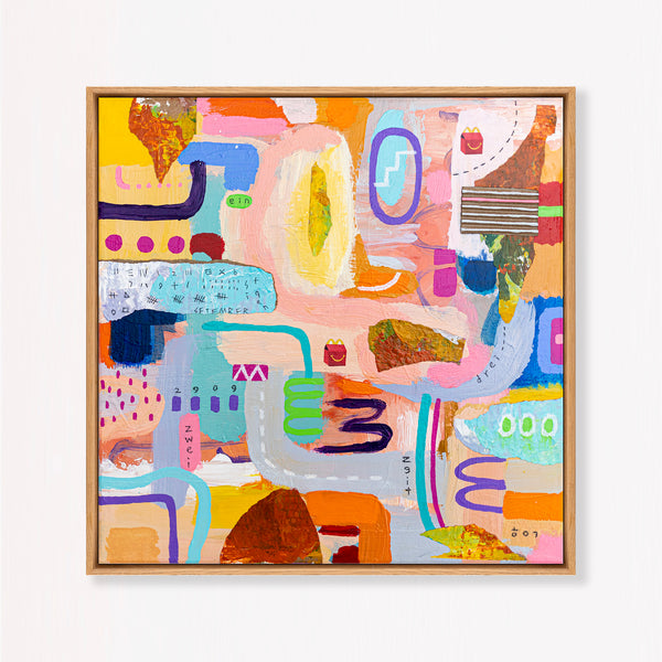 Abstract Painting – Original Wall Art – Acrylic Oil Painting & Mixed Media on Canvas – Modern Playful Bright – "Ludus I" – 16"x16" (40x40cm)