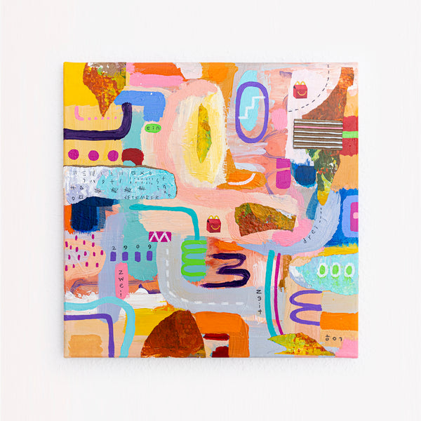 Abstract Painting – Original Wall Art – Acrylic Oil Painting & Mixed Media on Canvas – Modern Playful Bright – "Ludus I" – 16"x16" (40x40cm)