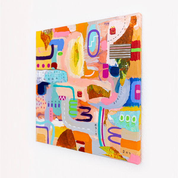 Abstract Painting – Original Wall Art – Acrylic Oil Painting & Mixed Media on Canvas – Modern Playful Bright – "Ludus I" – 16"x16" (40x40cm)