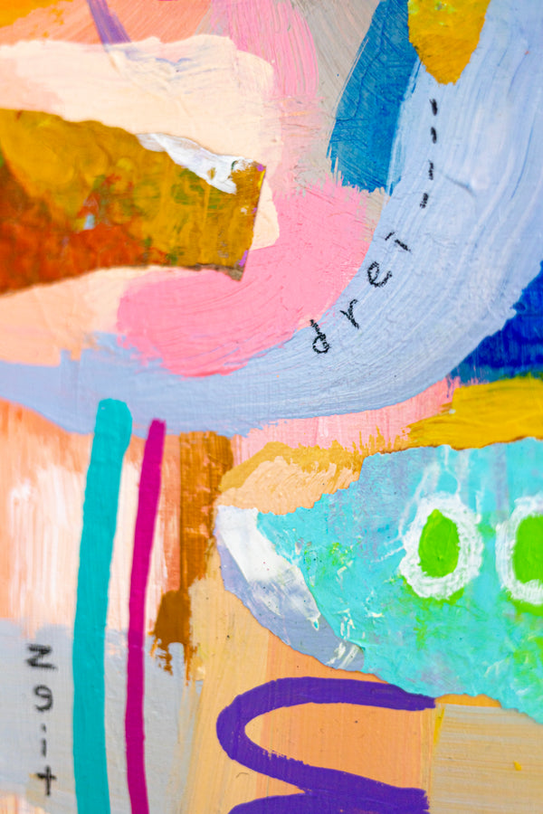 Abstract Painting – Original Wall Art – Acrylic Oil Painting & Mixed Media on Canvas – Modern Playful Bright – "Ludus I" – 16"x16" (40x40cm)