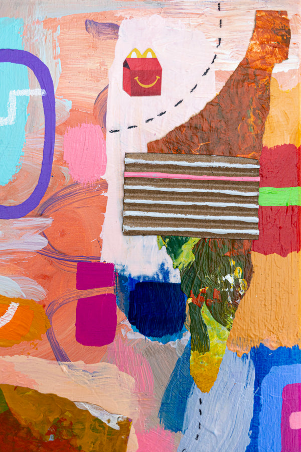 Abstract Painting – Original Wall Art – Acrylic Oil Painting & Mixed Media on Canvas – Modern Playful Bright – "Ludus I" – 16"x16" (40x40cm)