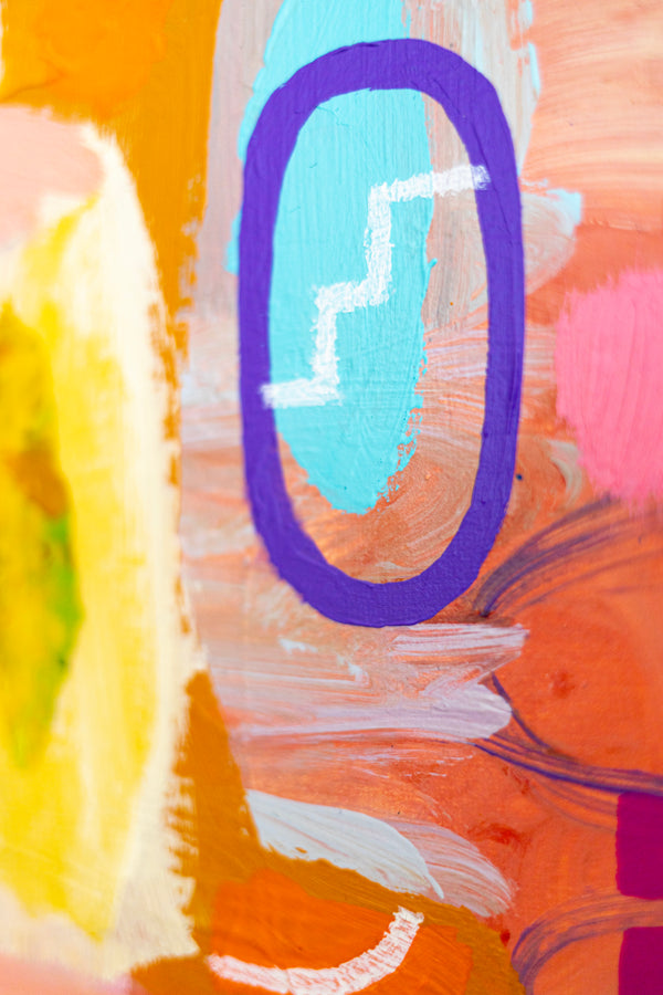 Abstract Painting – Original Wall Art – Acrylic Oil Painting & Mixed Media on Canvas – Modern Playful Bright – "Ludus I" – 16"x16" (40x40cm)