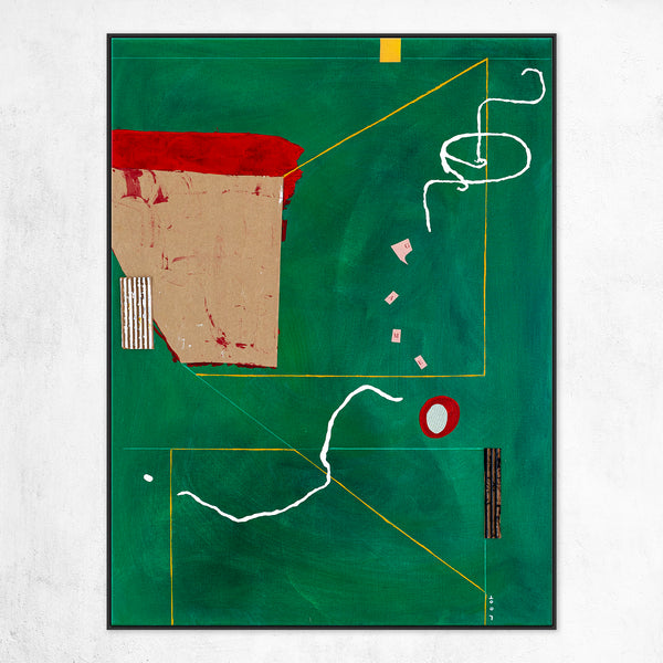 Acrylic & Oil in Green Abstract Original Painting, Modern Canvas Wall Art with Minimal Objects | Lusio (30"x40")