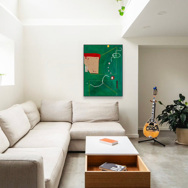 Acrylic & Oil in Green Abstract Original Painting, Modern Canvas Wall Art with Minimal Objects | Lusio (30"x40")