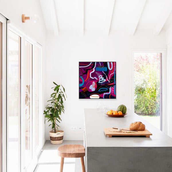 Original Abstract Colorful Painting Unique Modern Canvas Wall Art | Magenta Pop (36"x36")