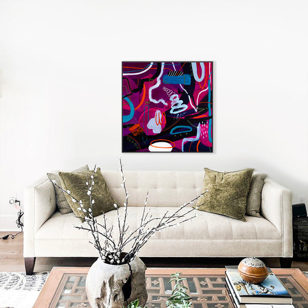 Original Abstract Colorful Painting Unique Modern Canvas Wall Art | Magenta Pop (36"x36")
