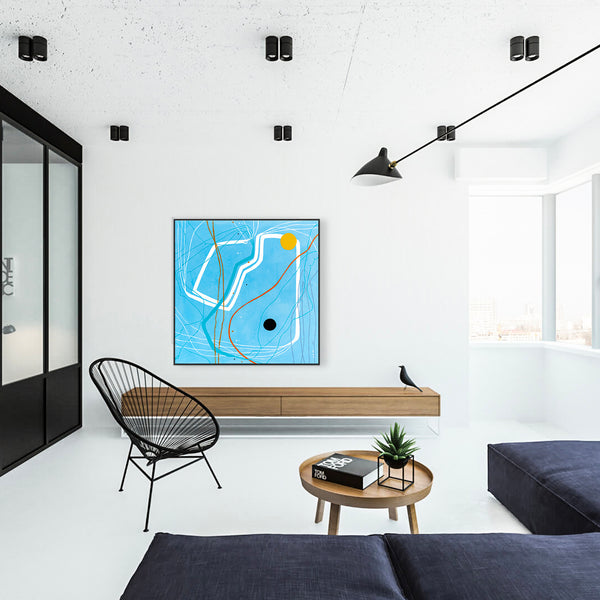 Sky Blue Oasis of Calm, Modern Abstract Oil & Acrylic Painting, Canvas Wall Art in Contemporary Style | Mare (48"x48")