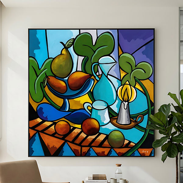 Large Teal Modern Abstract Wall Art — Original Oil Painting, Textured Canvas — "Mensa Lucis"
