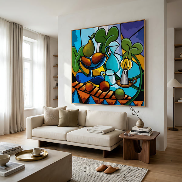 Large Teal Modern Abstract Wall Art — Original Oil Painting, Textured Canvas — "Mensa Lucis"