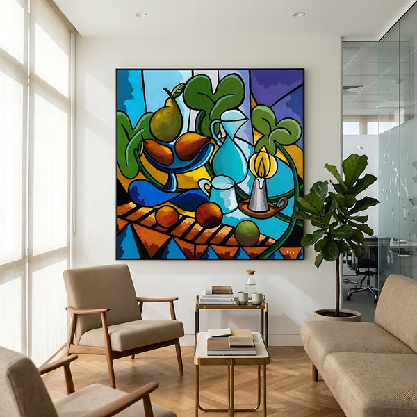Large Teal Modern Abstract Wall Art — Original Oil Painting, Textured Canvas — "Mensa Lucis"