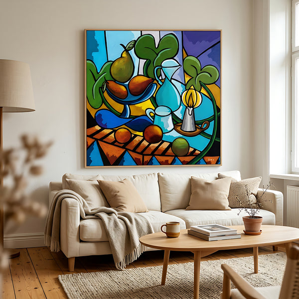 Large Teal Modern Abstract Wall Art — Original Oil Painting, Textured Canvas — "Mensa Lucis"