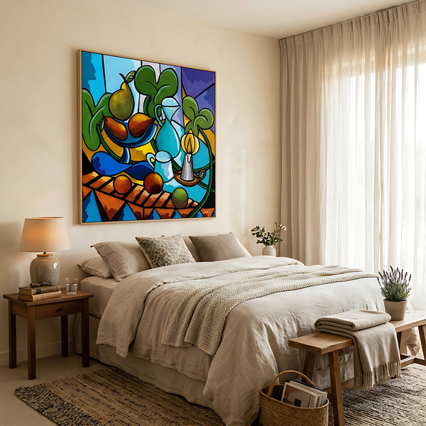 Large Teal Modern Abstract Wall Art — Original Oil Painting, Textured Canvas — "Mensa Lucis"