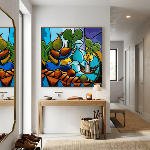 Large Teal Modern Abstract Wall Art — Original Oil Painting, Textured Canvas — "Mensa Lucis"