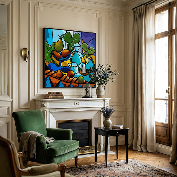 Large Teal Modern Abstract Wall Art — Original Oil Painting, Textured Canvas — "Mensa Lucis"