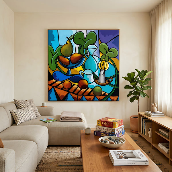 Large Teal Modern Abstract Wall Art — Original Oil Painting, Textured Canvas — "Mensa Lucis"