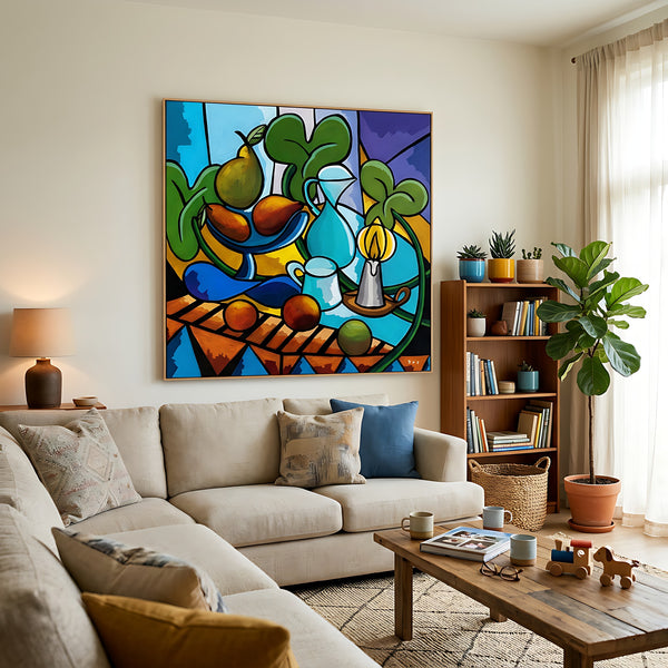 Large Teal Modern Abstract Wall Art — Original Oil Painting, Textured Canvas — "Mensa Lucis"