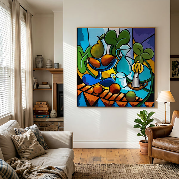 Large Teal Modern Abstract Wall Art — Original Oil Painting, Textured Canvas — "Mensa Lucis"