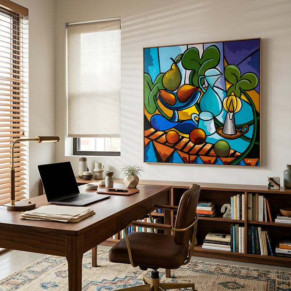 Large Teal Modern Abstract Wall Art — Original Oil Painting, Textured Canvas — "Mensa Lucis"