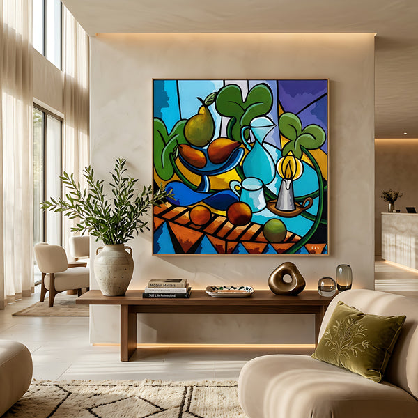 Large Teal Modern Abstract Wall Art — Original Oil Painting, Textured Canvas — "Mensa Lucis"