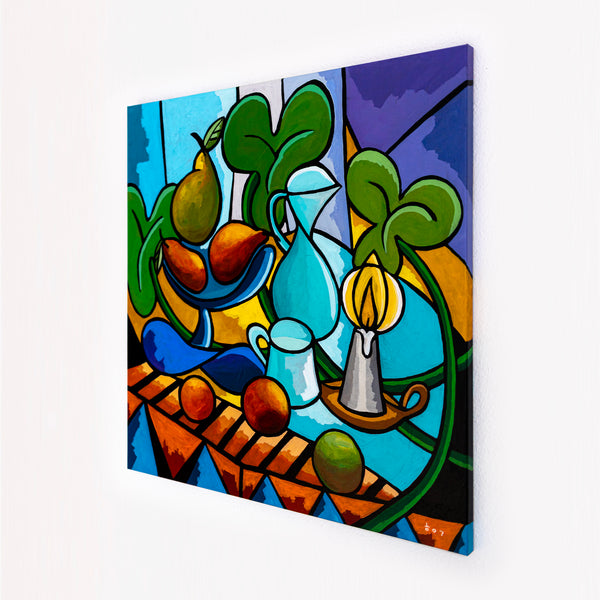 Large Teal Modern Abstract Wall Art — Original Oil Painting, Textured Canvas — "Mensa Lucis"