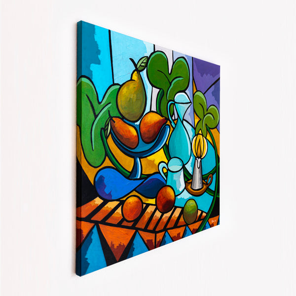 Large Teal Modern Abstract Wall Art — Original Oil Painting, Textured Canvas — "Mensa Lucis"