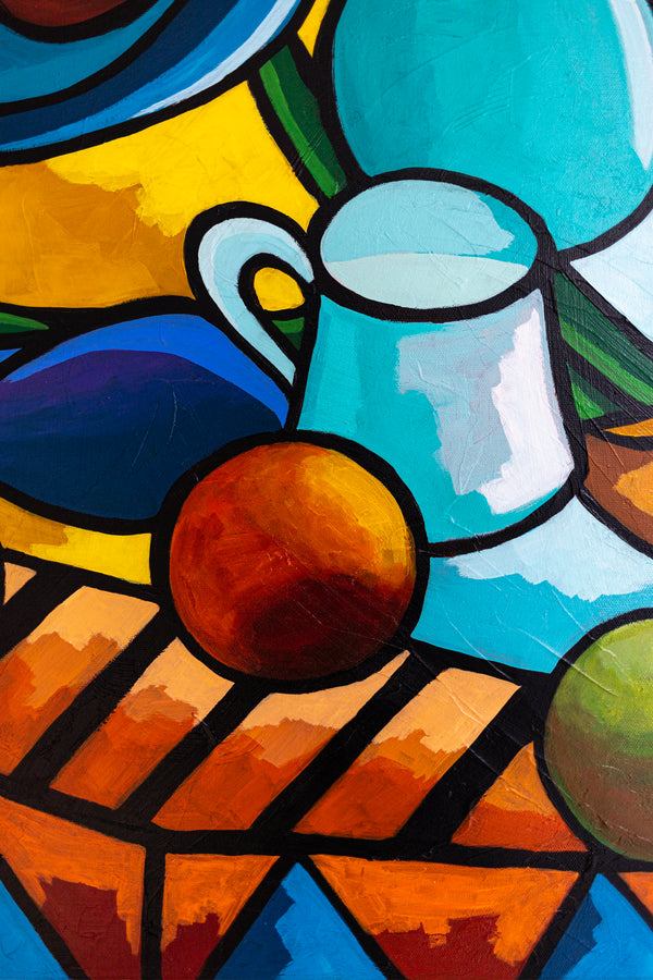 Large Teal Modern Abstract Wall Art — Original Oil Painting, Textured Canvas — "Mensa Lucis"