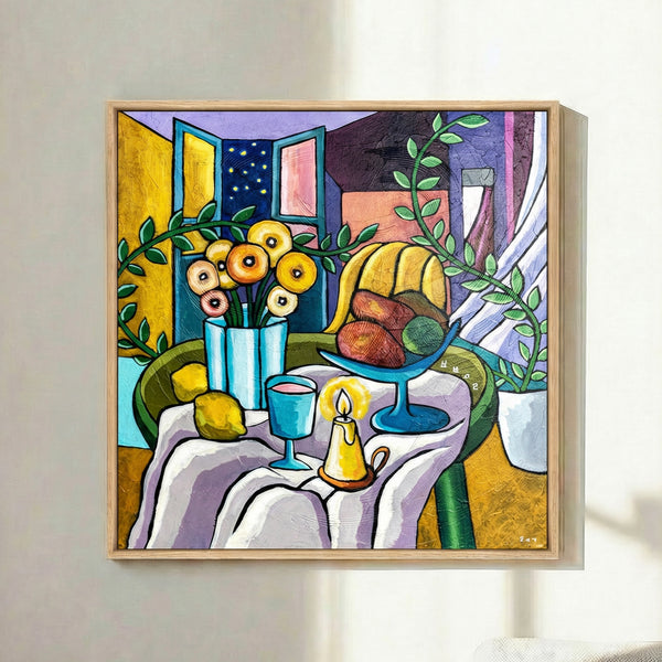 Abstract Still Life Painting – Original Wall Art – Oil & Acrylic on Canvas – Mensa Sub Stellis (24"x24")