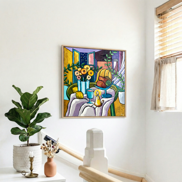 Abstract Still Life Painting – Original Wall Art – Oil & Acrylic on Canvas – Mensa Sub Stellis (24"x24")