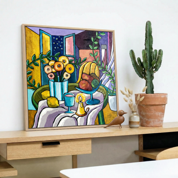 Abstract Still Life Painting – Original Wall Art – Oil & Acrylic on Canvas – Mensa Sub Stellis (24"x24")