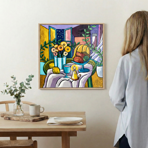 Abstract Still Life Painting – Original Wall Art – Oil & Acrylic on Canvas – Mensa Sub Stellis (24"x24")