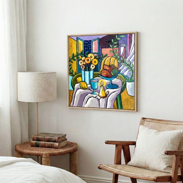 Abstract Still Life Painting – Original Wall Art – Oil & Acrylic on Canvas – Mensa Sub Stellis (24"x24")