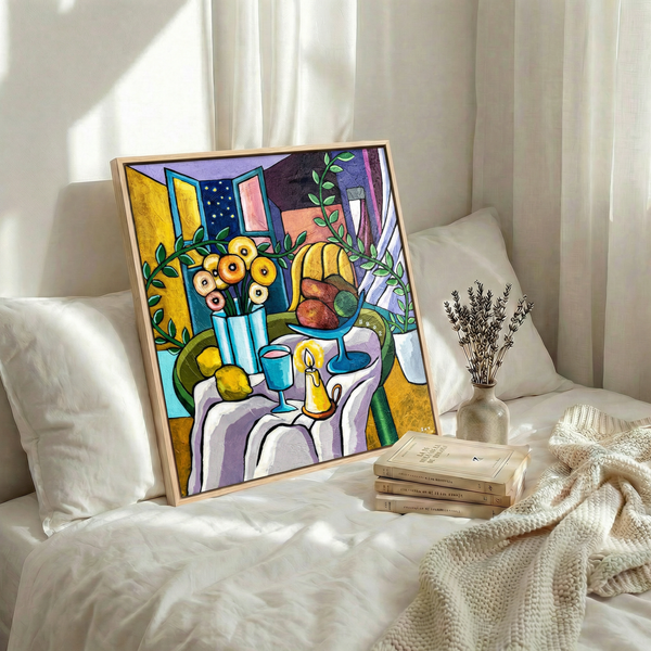 Abstract Still Life Painting – Original Wall Art – Oil & Acrylic on Canvas – Mensa Sub Stellis (24"x24")