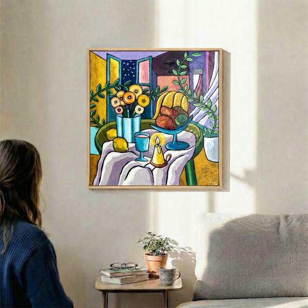 Abstract Still Life Painting – Original Wall Art – Oil & Acrylic on Canvas – Mensa Sub Stellis (24"x24")