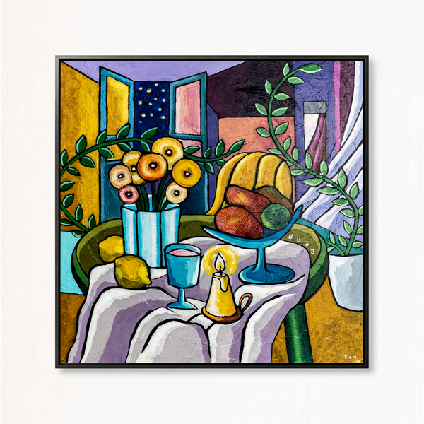 Abstract Still Life Painting – Original Wall Art – Oil & Acrylic on Canvas – Mensa Sub Stellis (24"x24")