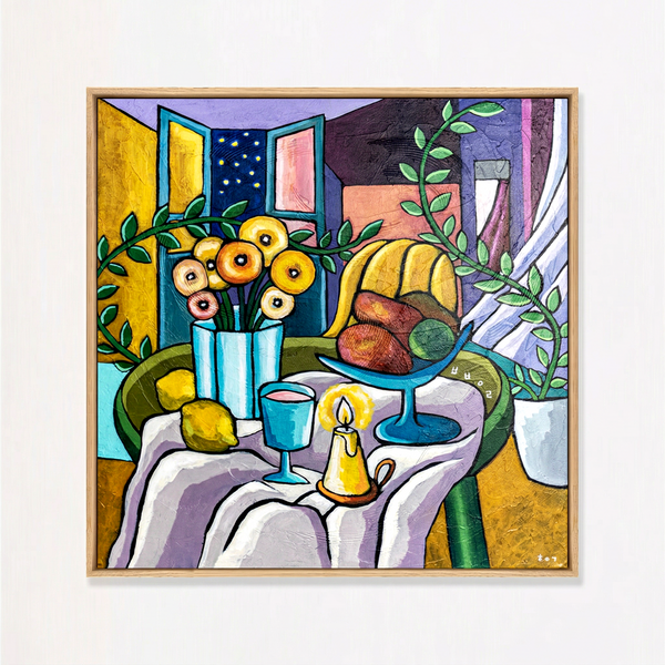 Abstract Still Life Painting – Original Wall Art – Oil & Acrylic on Canvas – Mensa Sub Stellis (24"x24")