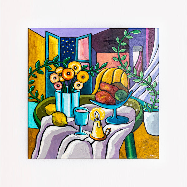 Abstract Still Life Painting – Original Wall Art – Oil & Acrylic on Canvas – Mensa Sub Stellis (24"x24")